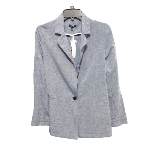 DREW Jackets & Blazers - Drew Anthropologie NWT Linen Blend Chambray Blue One Button Blazer Size Small S